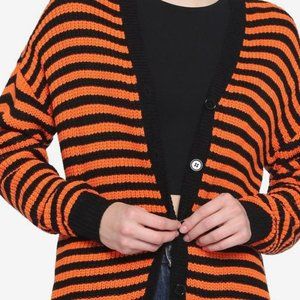Orange & Black Stripe Oversized Girls Cardigan